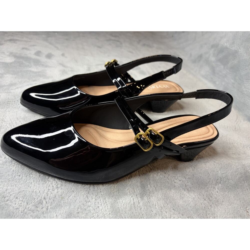 WYDR Studios Aria Double Strap Pointy Toe Mary Jane Slingback Black Patent 9WW - Picture 5 of 8